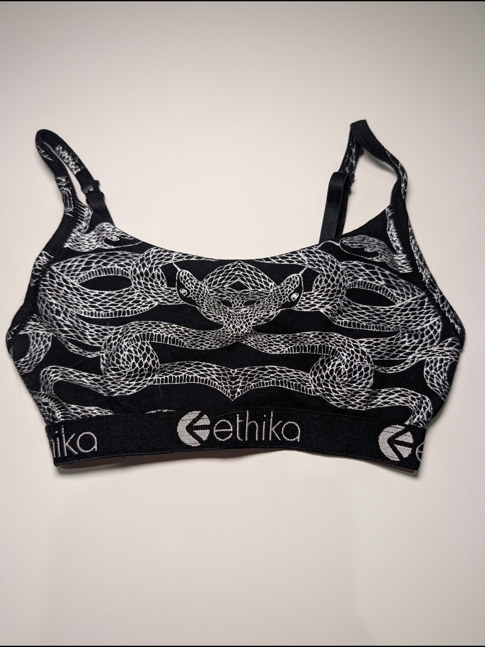 Ethika Black & White Snake Print Girls Sports Bra
